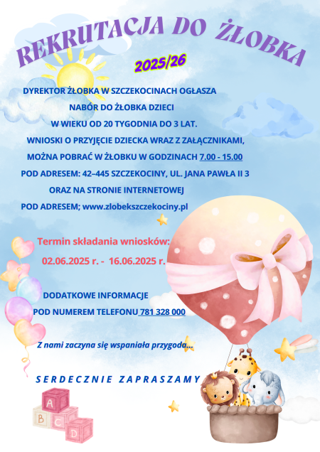 OGŁOSZENIE O NABORZE DO ŻŁOBKA 2025 R.
